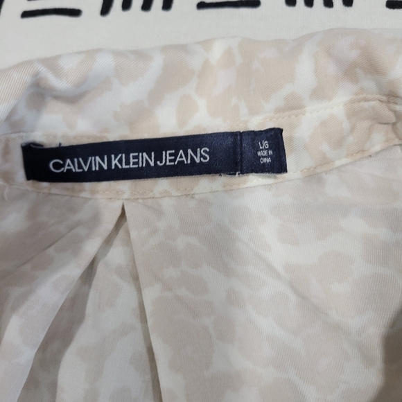 Calvin Klein Women's Leopard Print Pockets Long Sleeve Boyfriend Shirt Size L - Picture 10 of 10